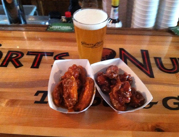 Wings and a Beer on a bar